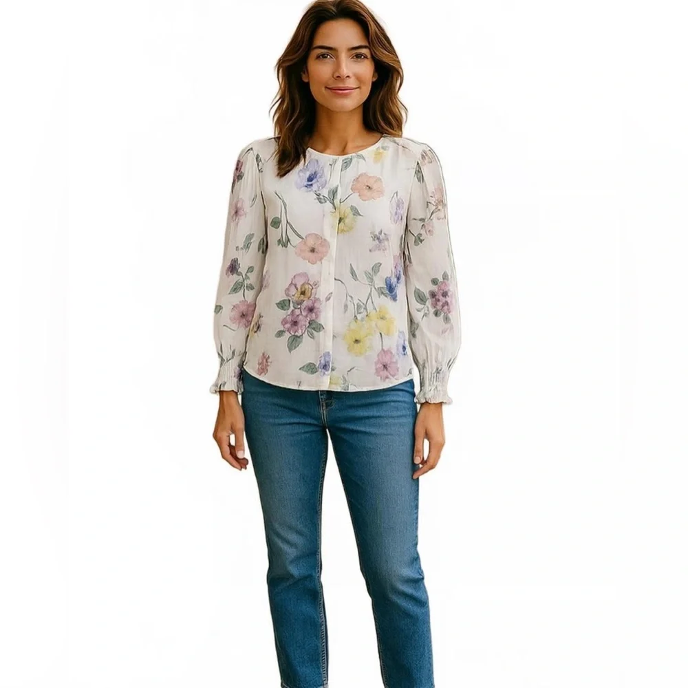 NWOT NEW Bailey 44 Revolve Floral Voile Button Down Blouse Top M Mandarin Collar - Picture 2 of 6